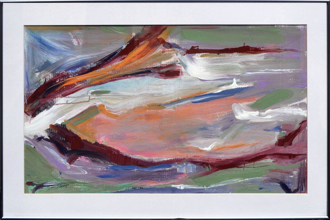 Engaging the Flow Abstract Painting, Acrylic on Paper, Signed

Acrylic on paper, abstract study in color by listed California artist Doris Sherwyn (American, 1927-2015). Colorful lines swirl and blend together, creating a sense of movement and