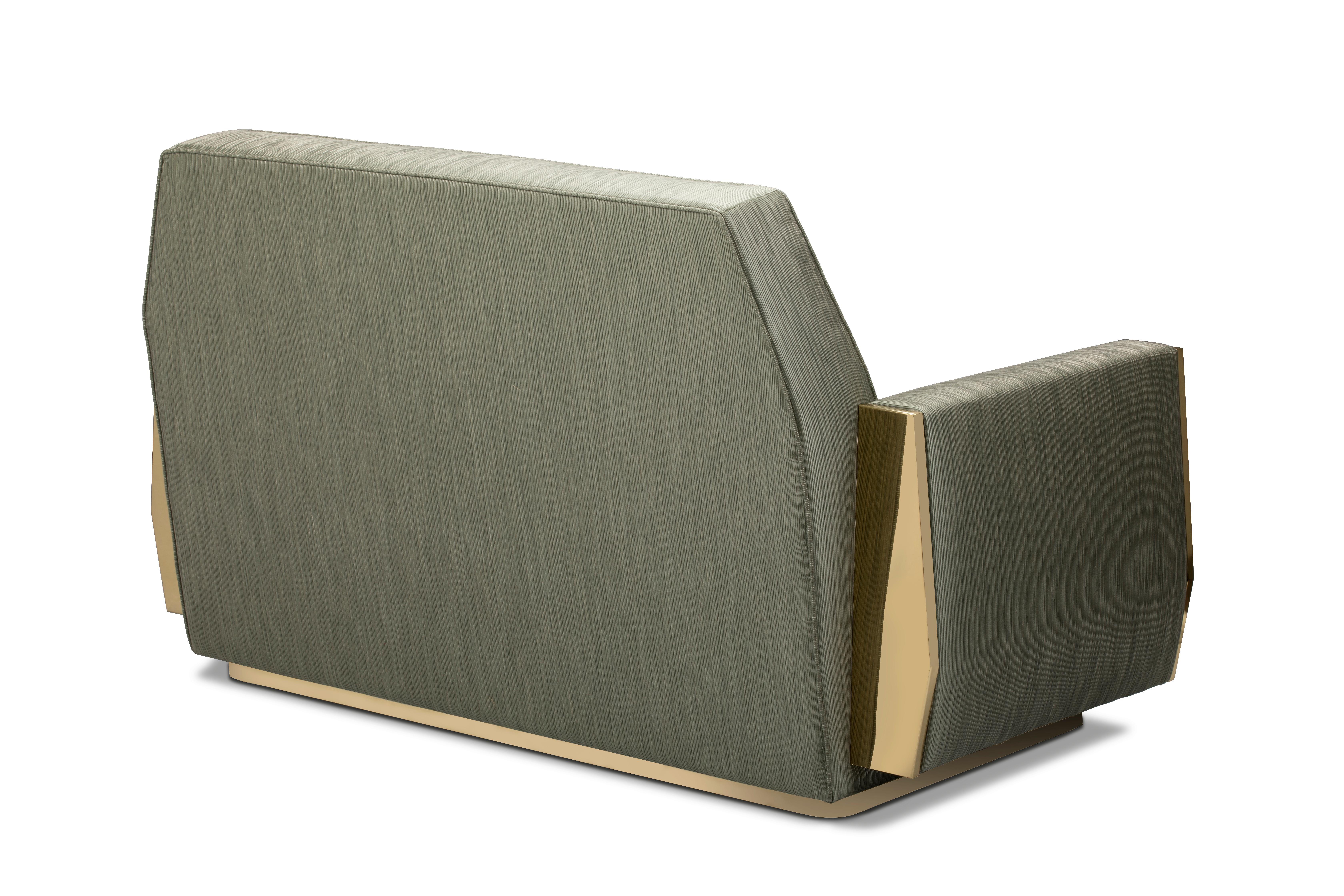 Mid-Century Modern Doris Sofa in Sage Green with Brass Detail For Sale