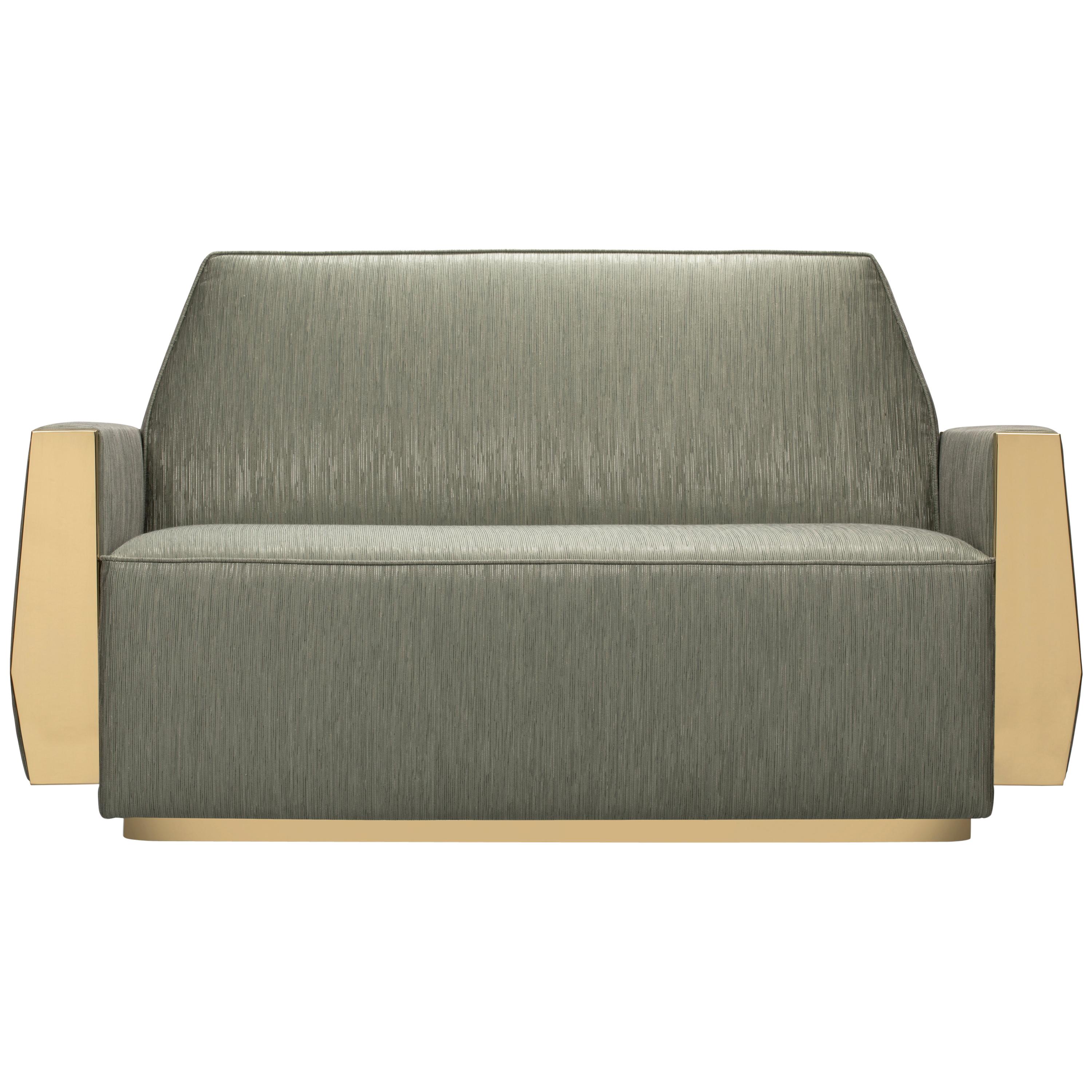 Doris Sofa in Sage Green with Brass Detail For Sale