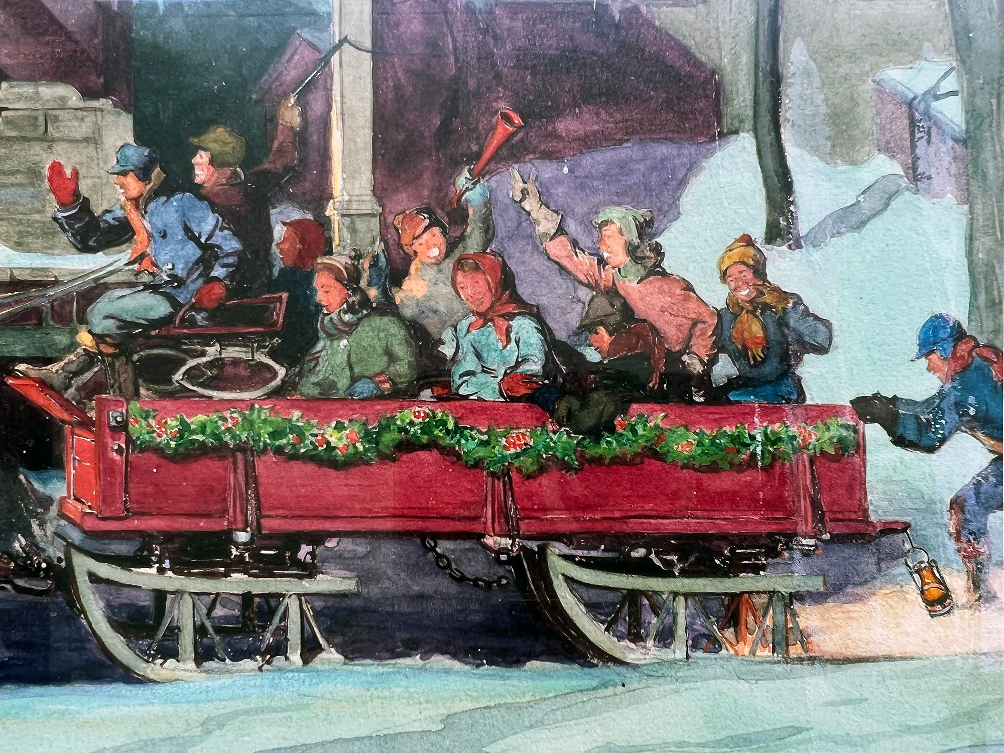 Americana,  Célébration de Noël en laisse avec cheval drapé et chien de barque - Painting de Doris Spiegel
