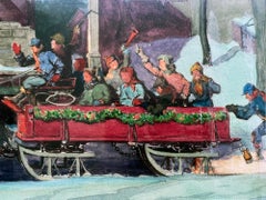 Americana,  Horse Drawn Sled Christmas Celebration with Barking Dog