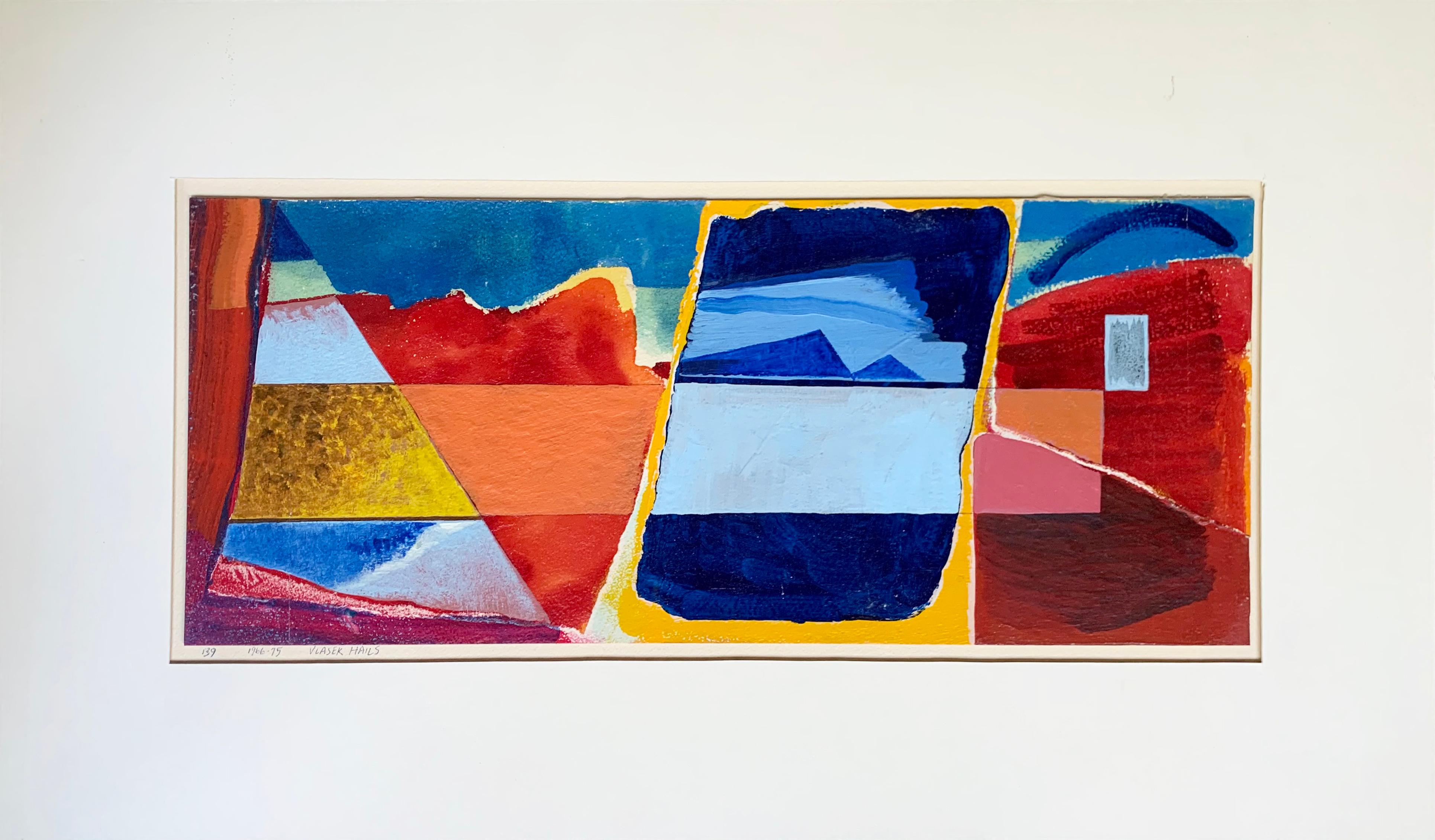 "Untitled" de l'artiste américaine Doris Vlasek Artistics est une peinture abstraite mixte sur papier, installée sur un panneau de musée.

Doris Vlasek-Hails est née à Chicago en 1938, un an après l'ouverture du New Bauhaus par Moholy-Nagy dans le