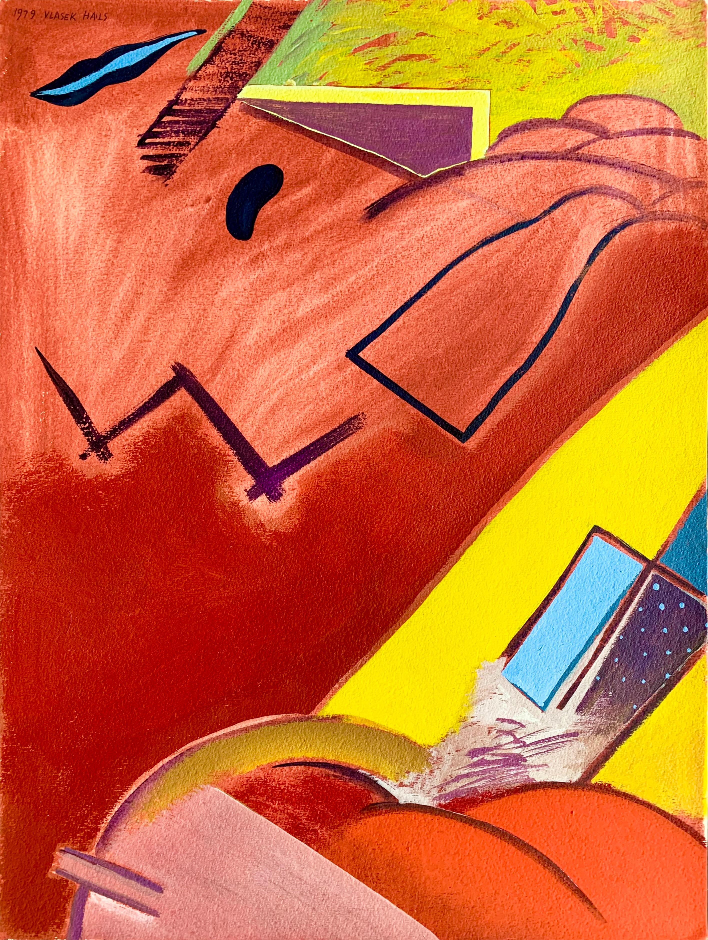 "Untitled" de l'artiste américaine Doris Vlasek Artistics est une peinture acrylique abstraite sur papier épais. Signé "1979 Vlasek Hails" dans le coin supérieur gauche.

Doris Vlasek-Hails est née à Chicago en 1938, un an après l'ouverture du New