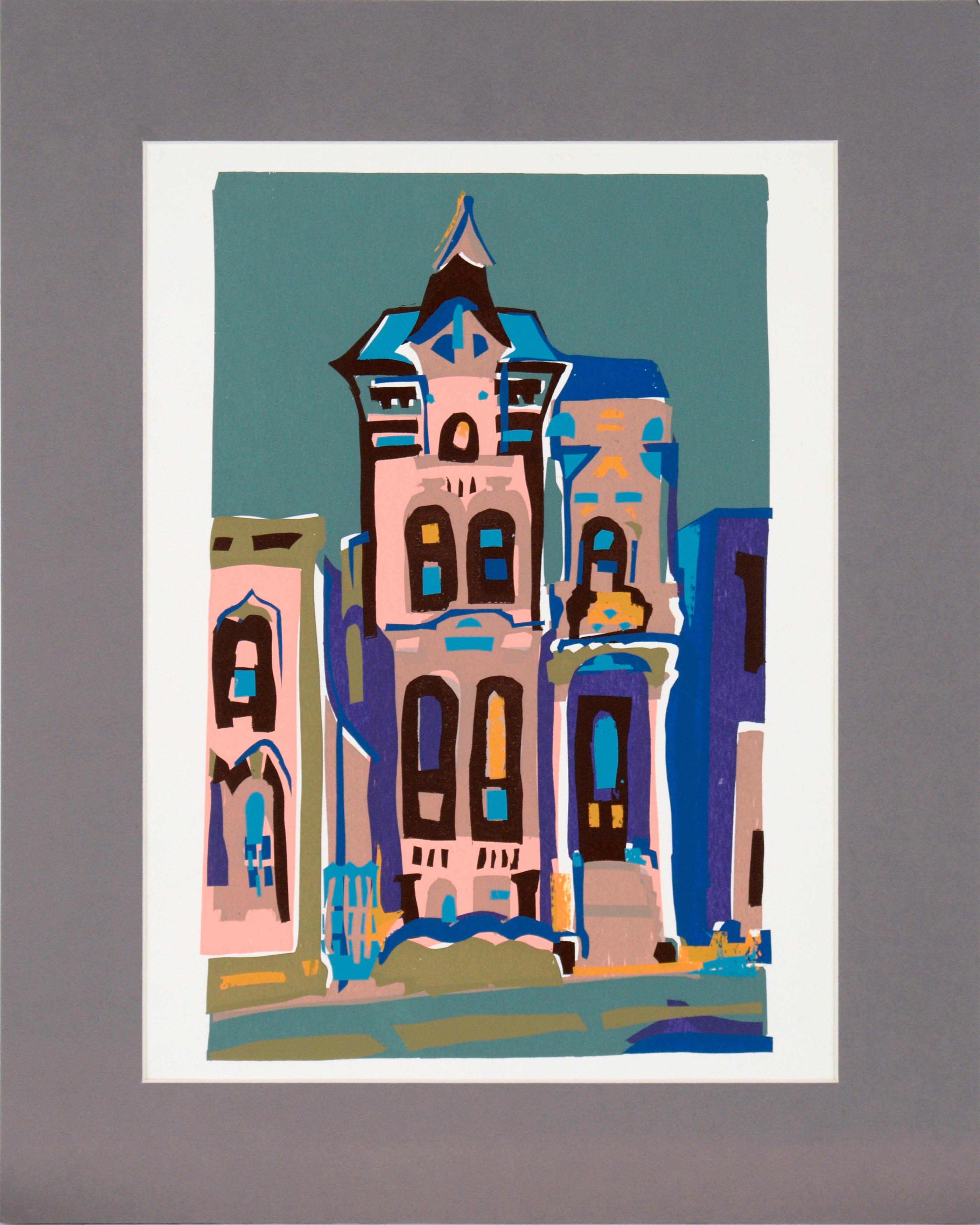 Doris Warner Landscape Print - Victorian House - Multi Layer Fauvist Screenprint on Archival Paper