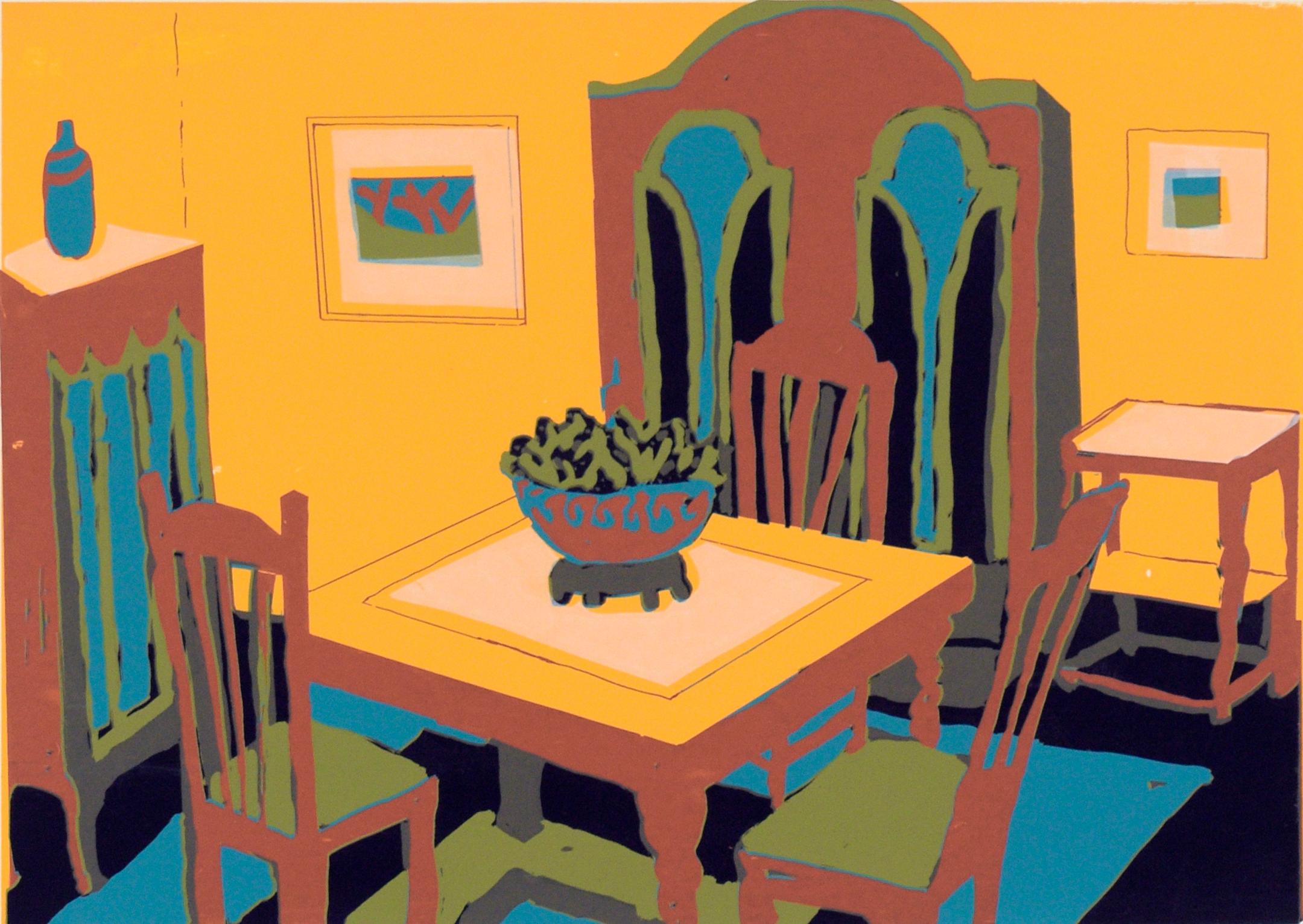 Yellow Dining Room Interior - Multi Layer Fauvist Screenprint on Archival Paper - Print by Doris Warner