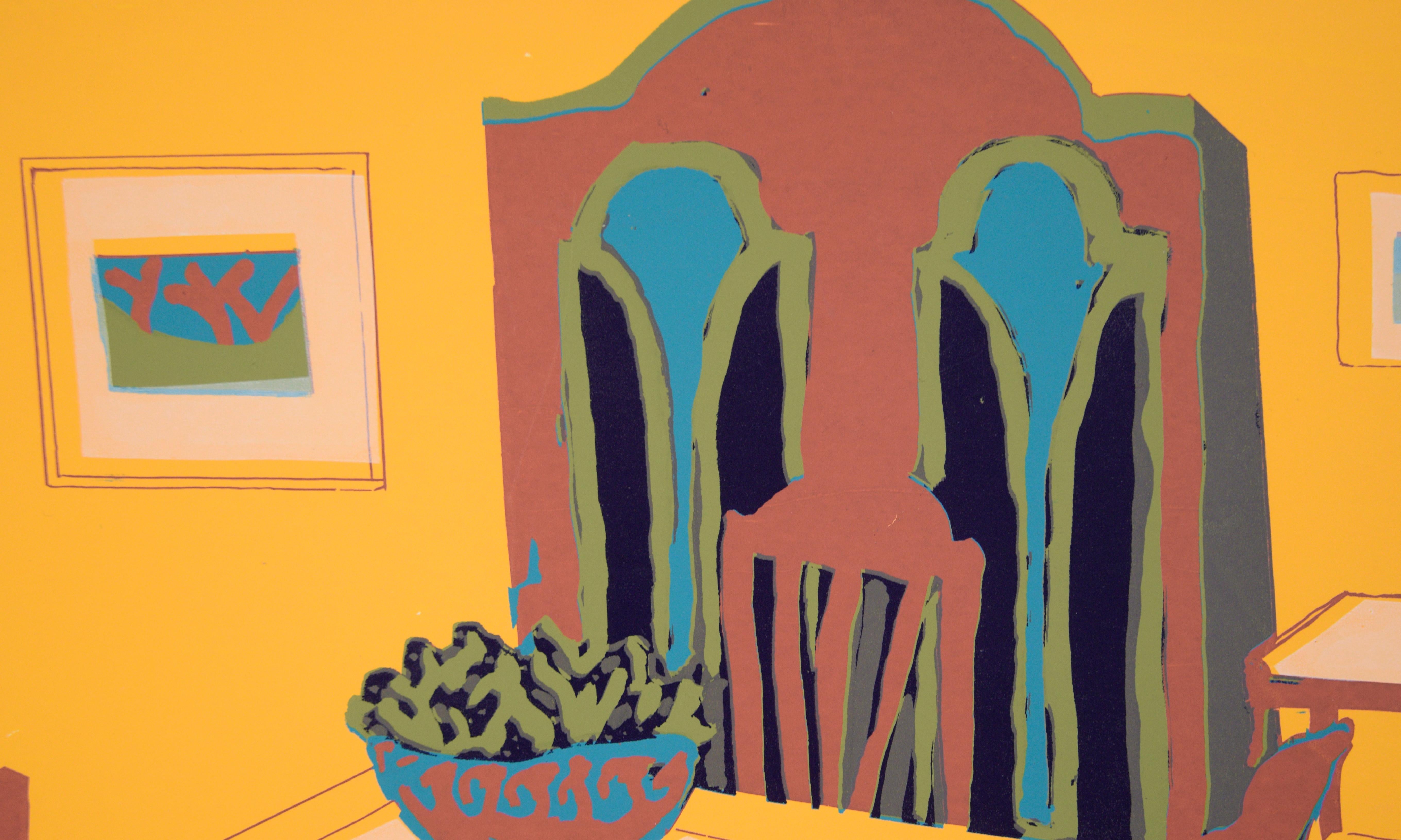 Gelber Esszimmer-Interieur – Fauvismus-Raumteiler auf Archivpapier, mehrschichtig (Beige), Landscape Print, von Doris Warner