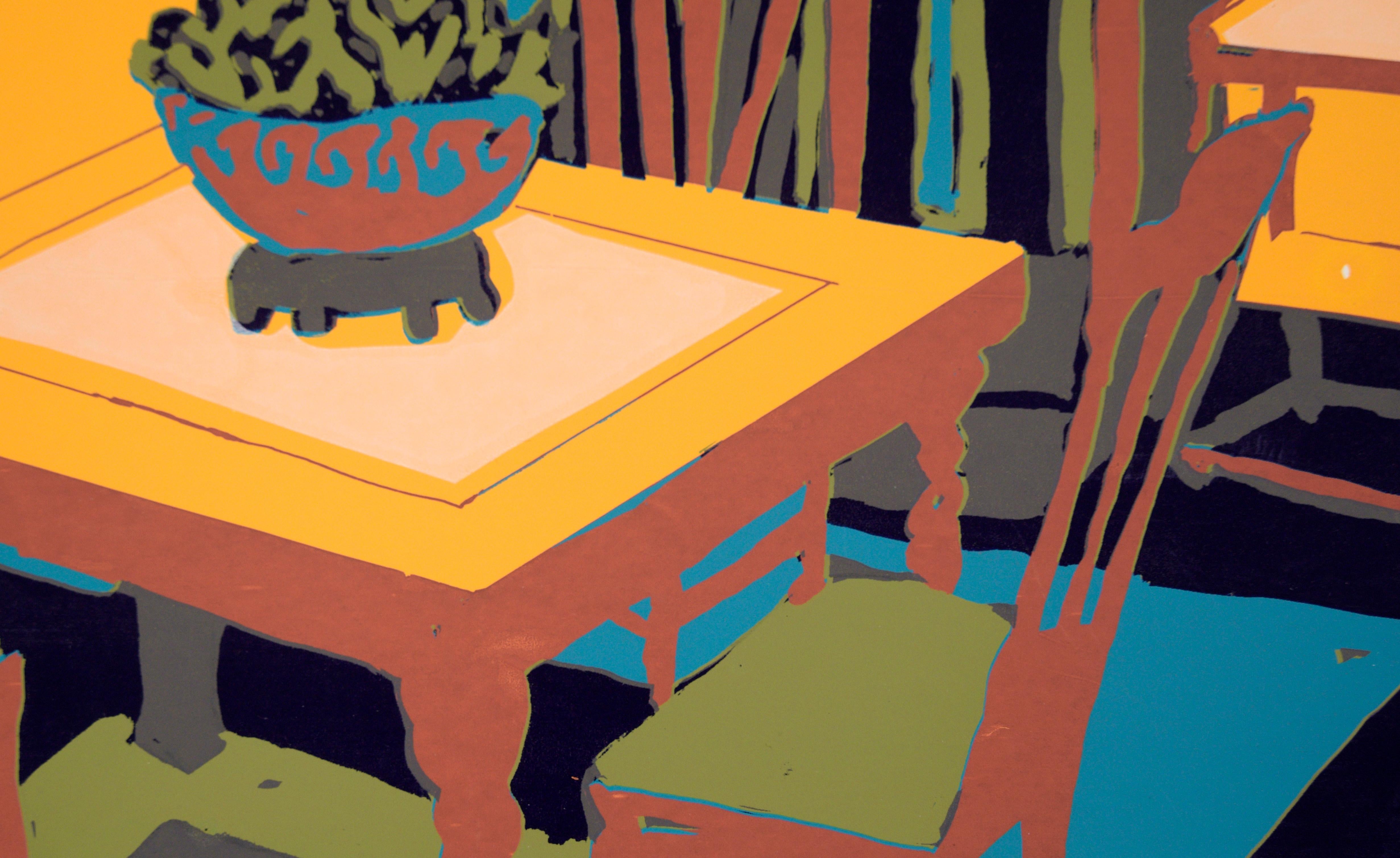Yellow Dining Room Interior - Multi Layer Fauvist Screenprint on Archival Paper - Abstract Impressionist Print by Doris Warner