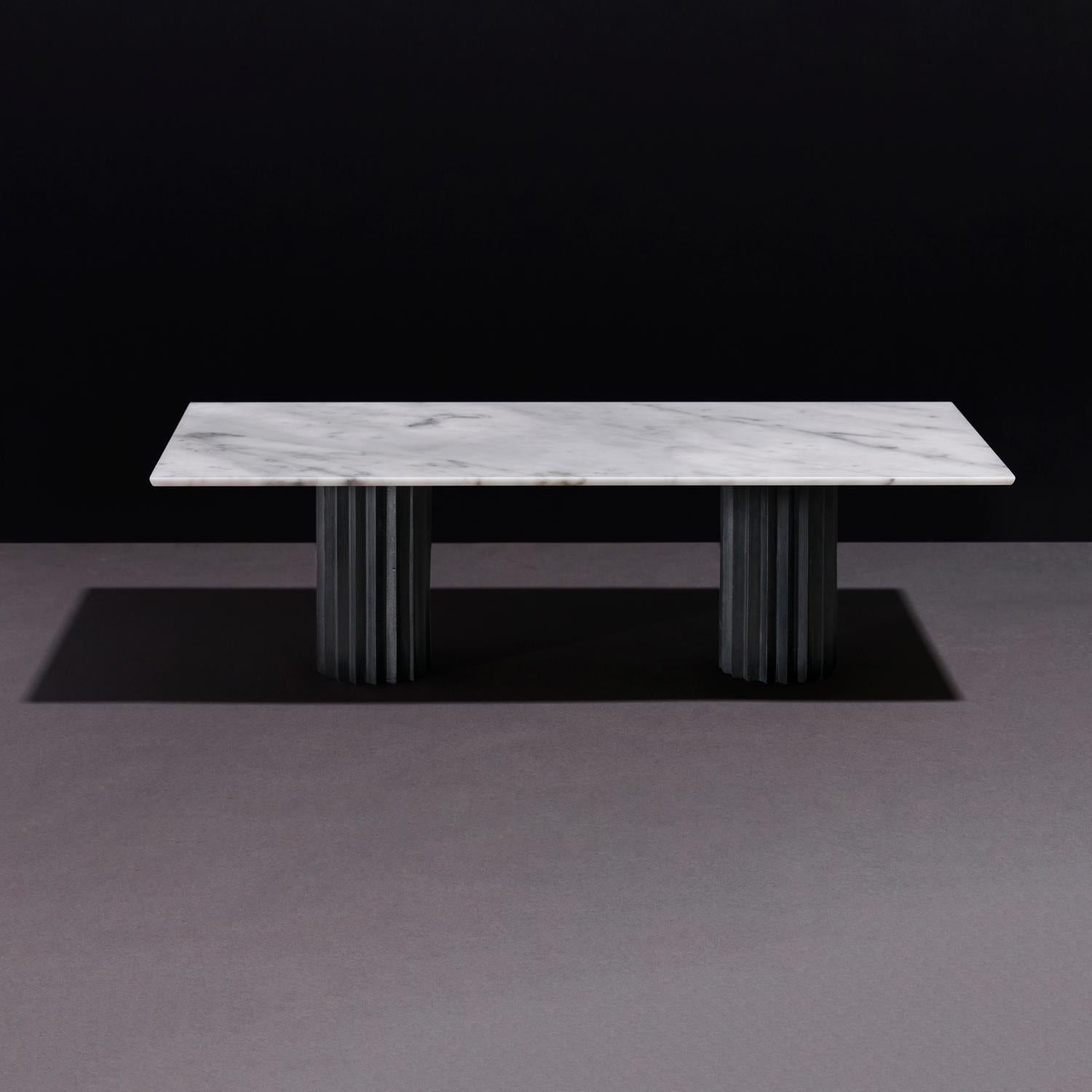 Patinated Doris White Carrara Marble Rectangular Dining Table by Fred and Juul For Sale