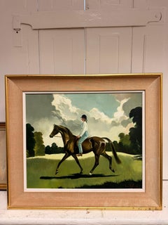 Bellissimo dipinto a olio originale britannico di tema sportivo: giovane cavaliere a cavallo, XX secolo