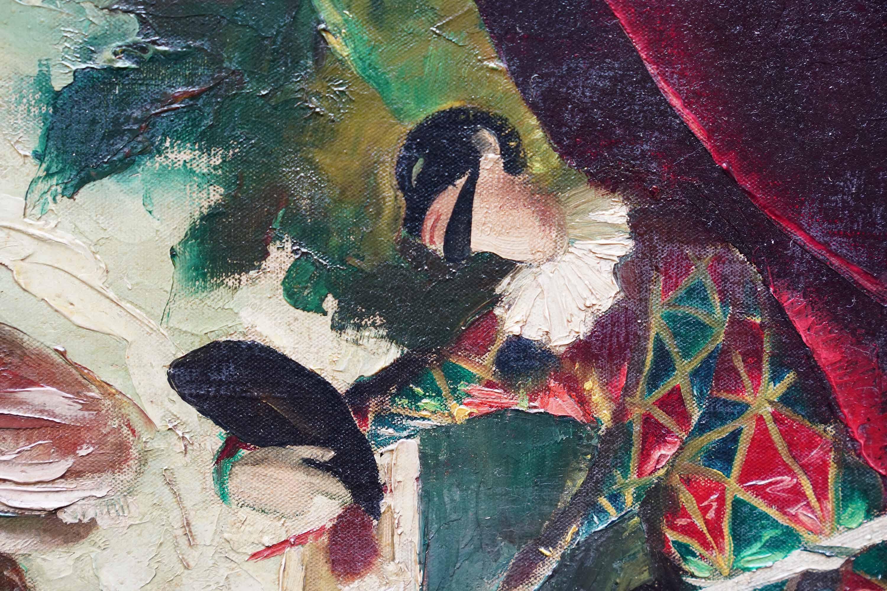 Harlequin and Pierrot - Scottish theatrical art oil painting female artist - Black Figurative Painting by Doris Zinkeisen