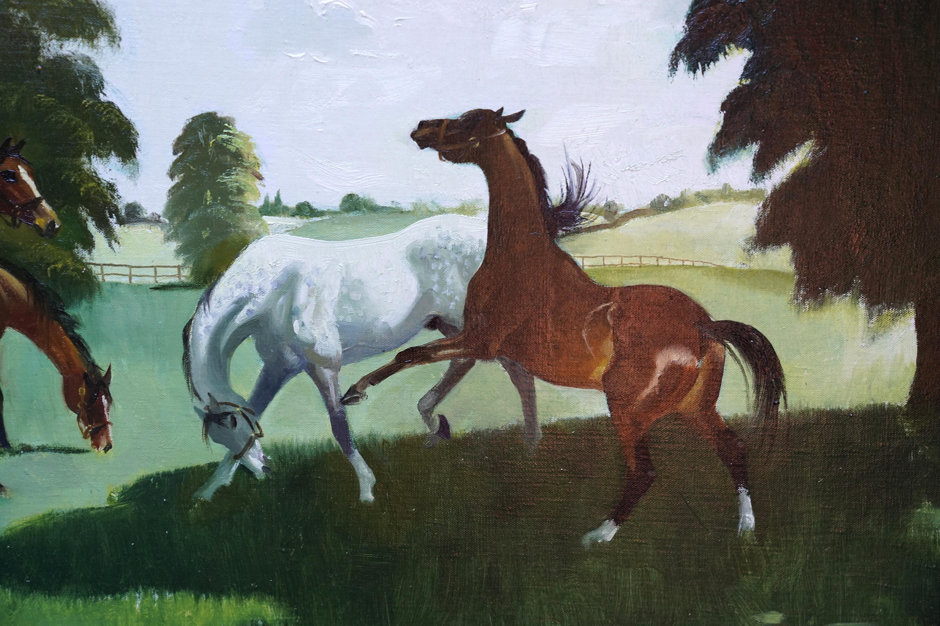 Pferde in einer Landschaft – schottisches Ölgemälde einer Pferdekünstlerin aus den 1960er Jahren (Realismus), Painting, von Doris Zinkeisen