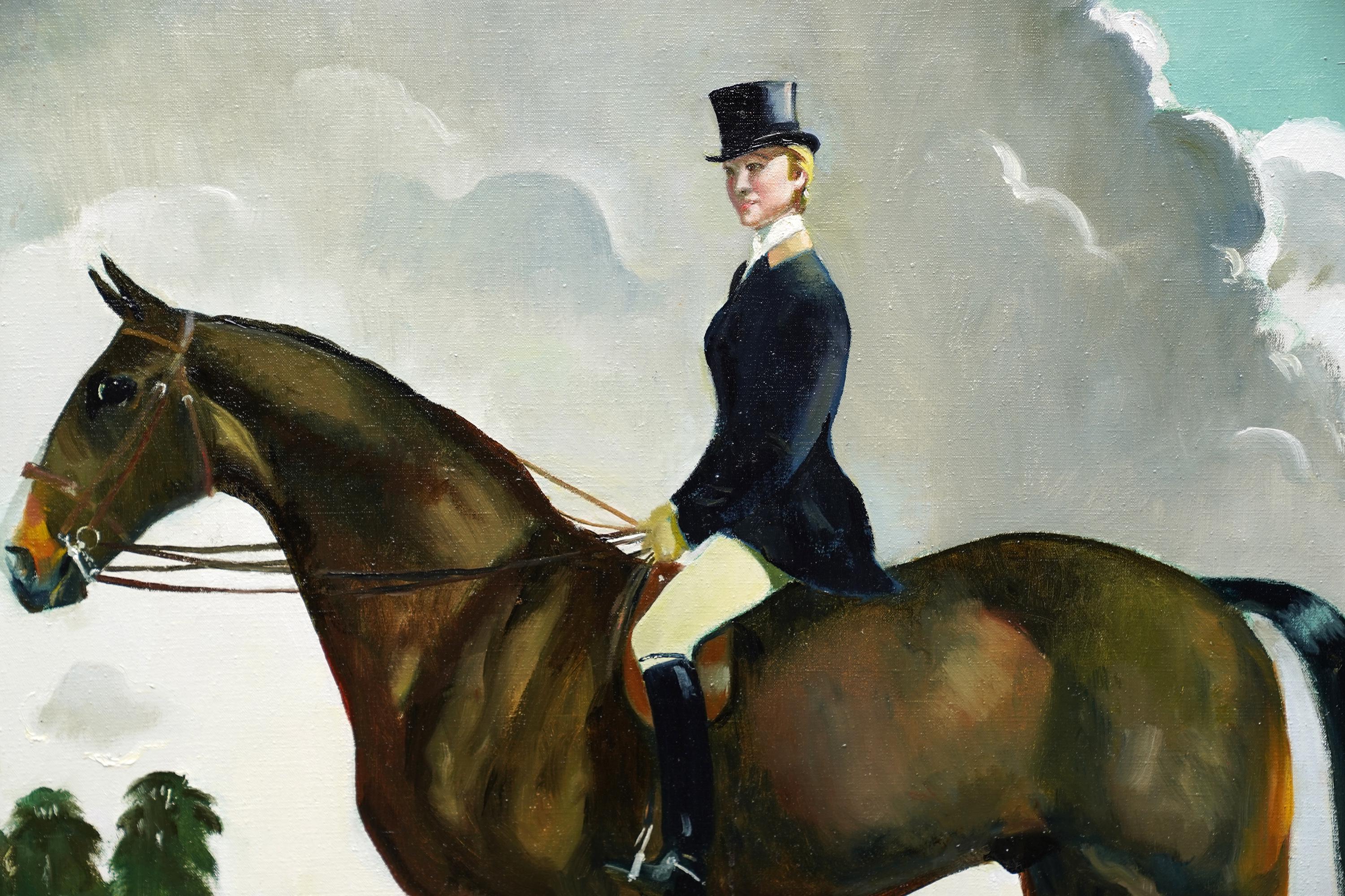 Miss Moggy Hennesey on her Hunter - Peinture à l'huile d'un portrait de cheval d'art écossais des années 60 en vente 1