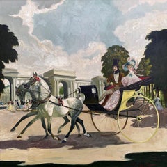 Retro Morning Drive in Hyde Park, 20th Century English Oil Painting