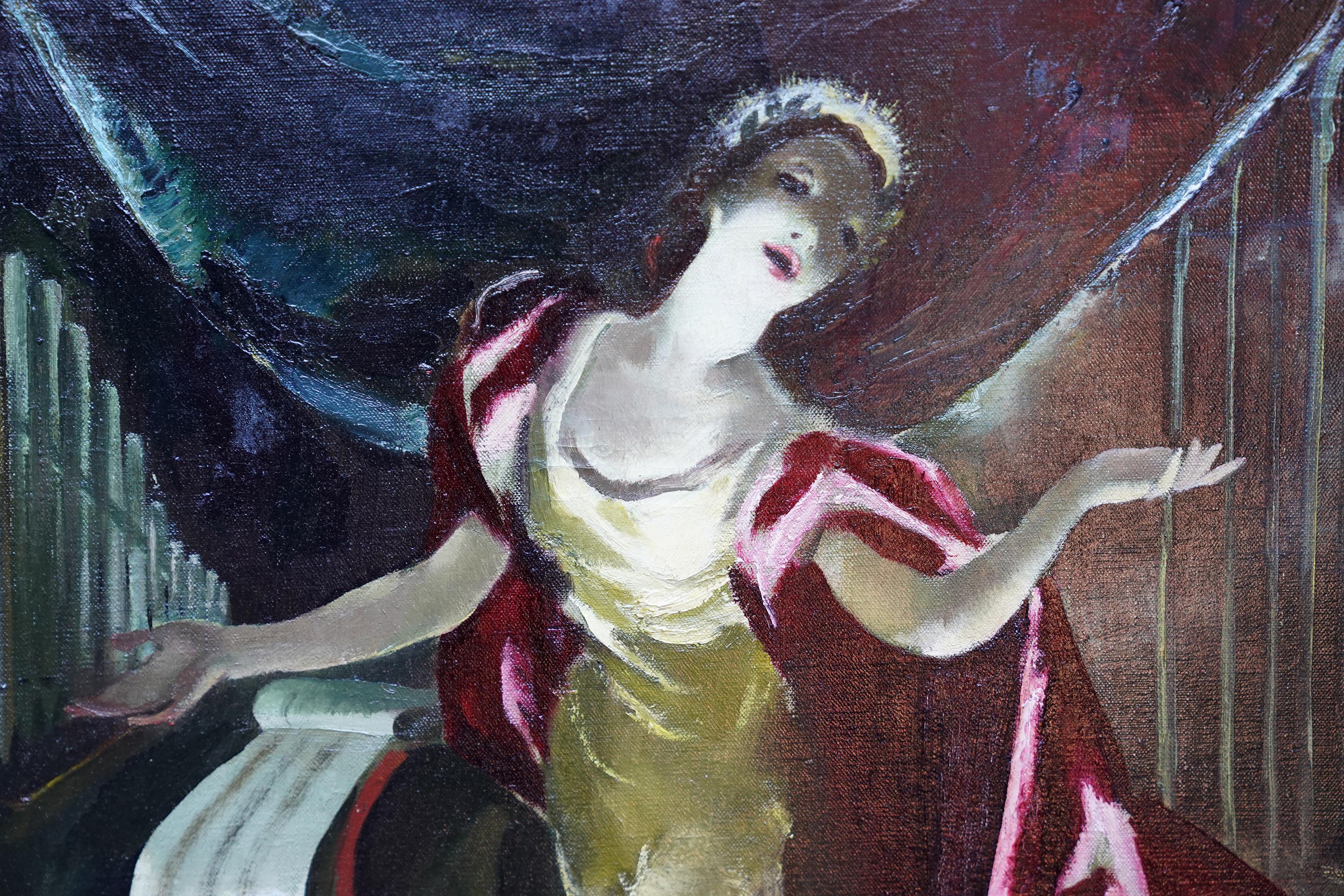 Portrait sur scène - Cape rouge - Peinture à l'huile d'un portrait théâtral écossais des années 60 en vente 3