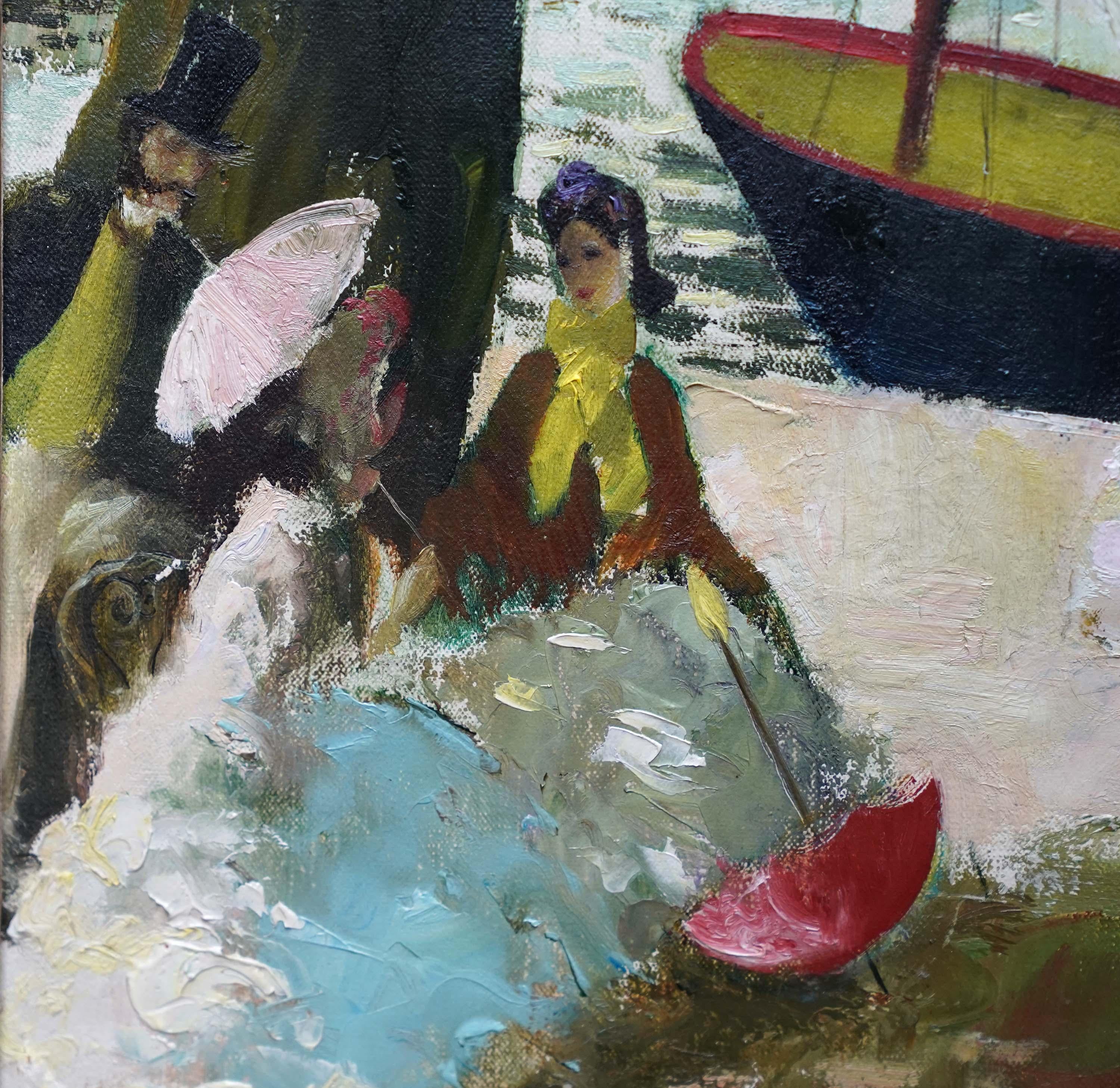 This superb British Post Impressionist oil painting is by noted female artist Doris Clare Zinkeisen. Painted circa 1950 the painting echoes the French Impressionists in their style and subject matter. Entitled The Steamboat, the composition is