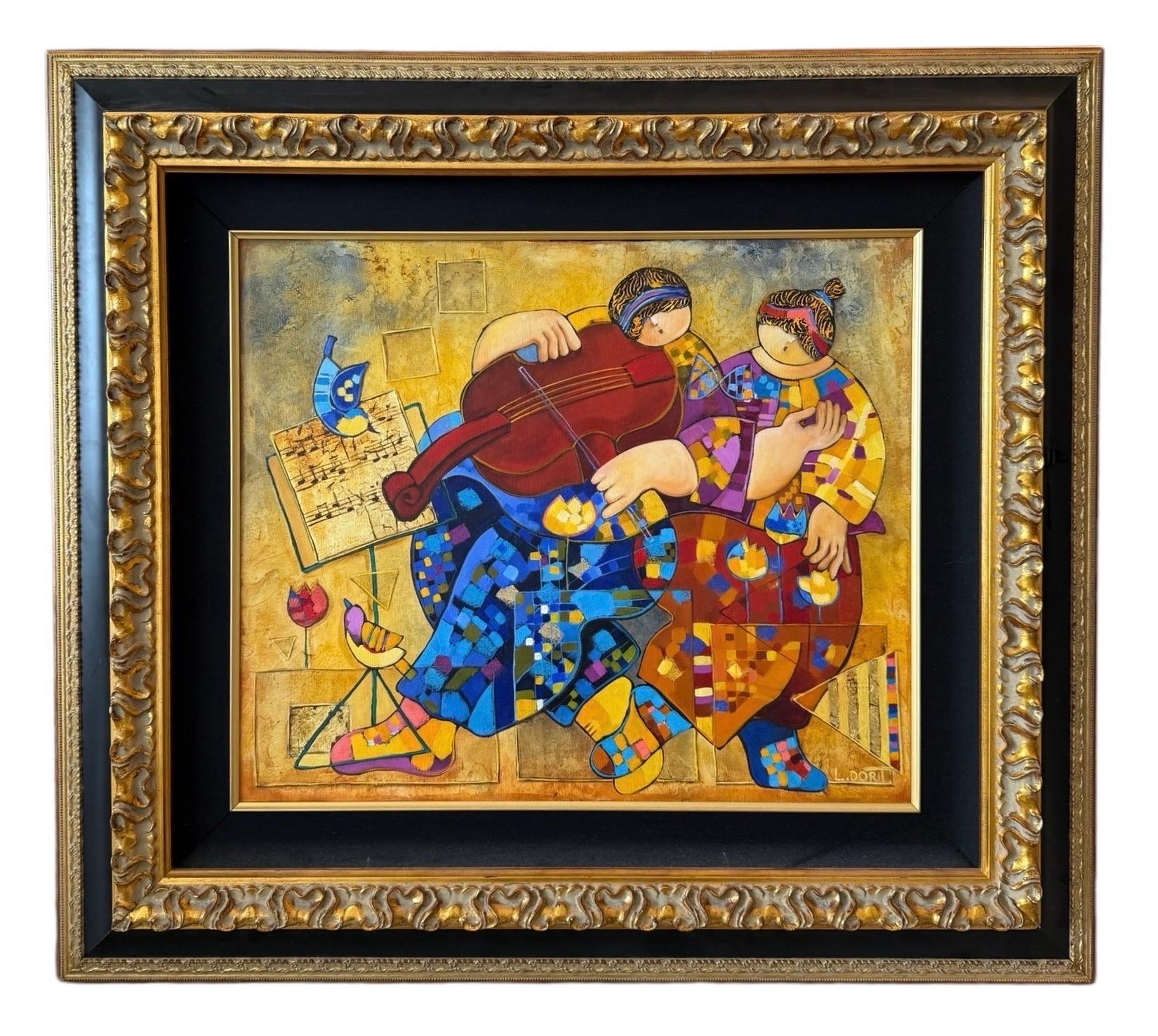 Grandes notas musicales de colores Pintura al óleo modernista israelí Arte musical Dorit Levi en venta 10