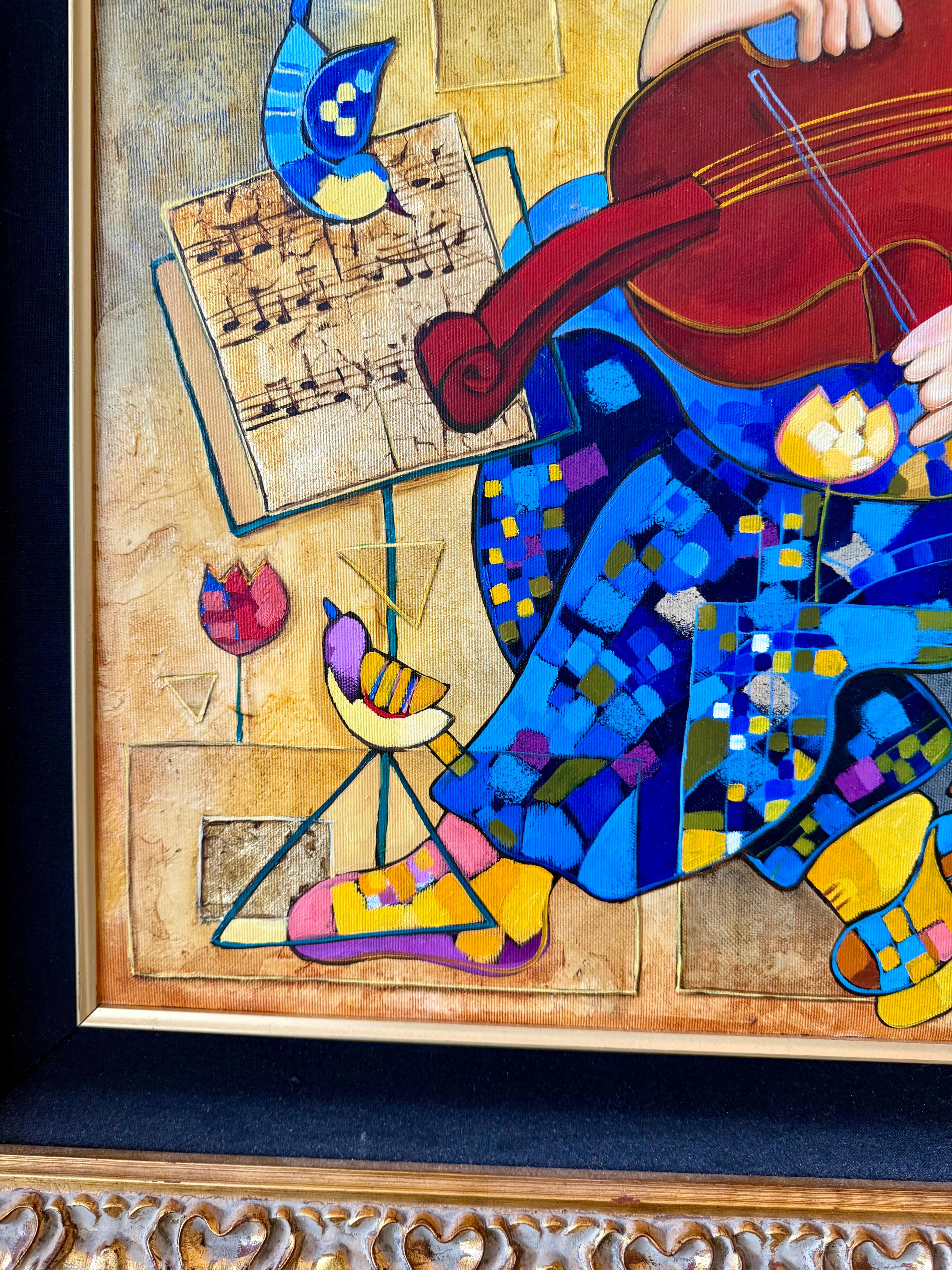 Grandes notas musicales de colores Pintura al óleo modernista israelí Arte musical Dorit Levi en venta 3