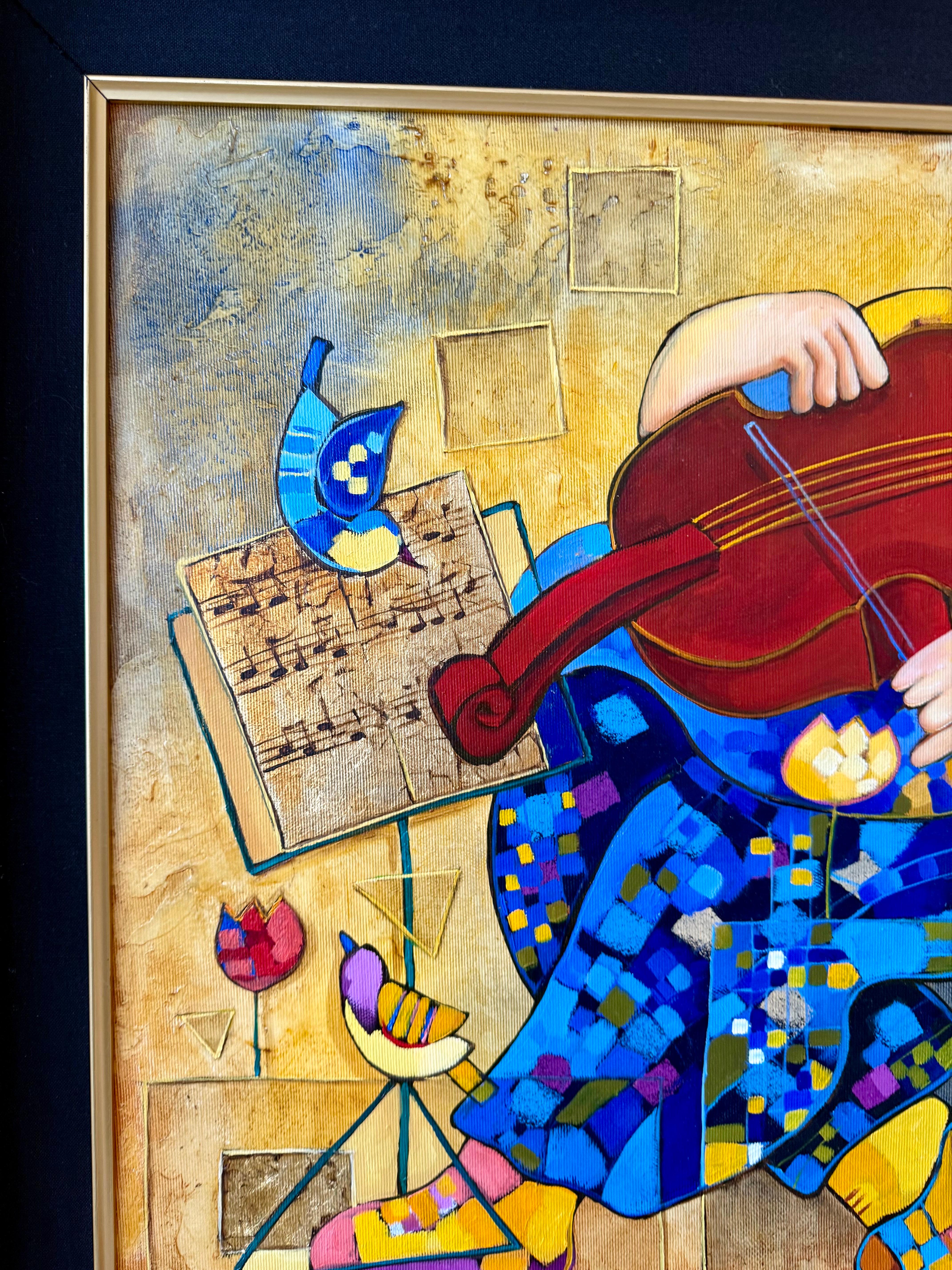 Grandes notas musicales de colores Pintura al óleo modernista israelí Arte musical Dorit Levi en venta 5