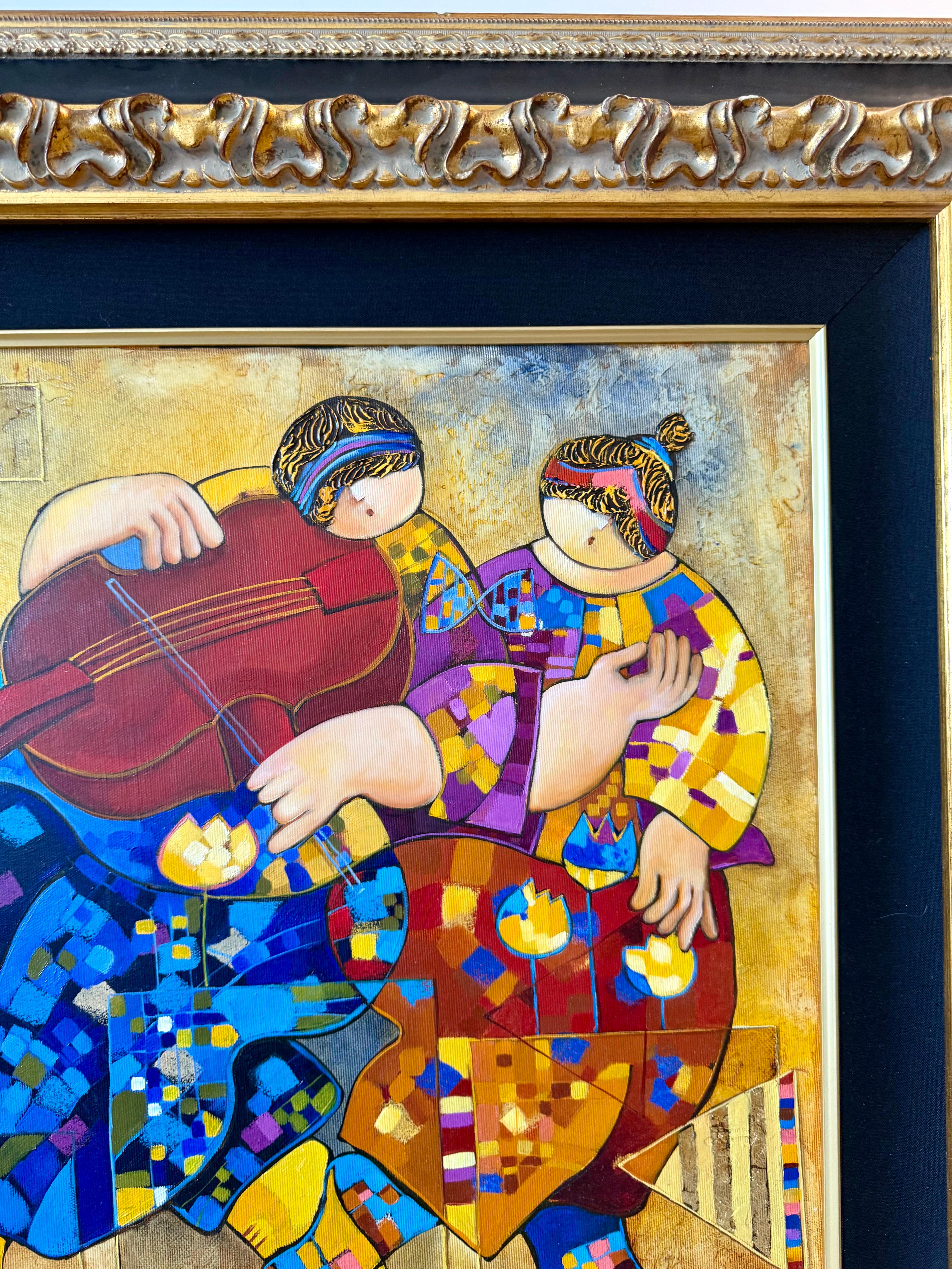 Grandes notas musicales de colores Pintura al óleo modernista israelí Arte musical Dorit Levi en venta 6