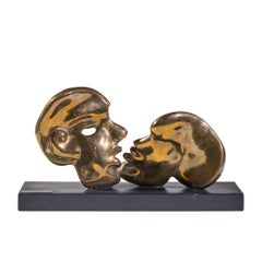 Dorit Levinstein Israeli Two Heads Bronze Sculpture