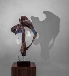 "Sacred Balance II" Teak Wood and Quartz Crystal Modern Organic Sculpture