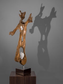 "Sacred Grounding" Stained Teakwood and Quartz Crystal Modern Organic  Sculpture