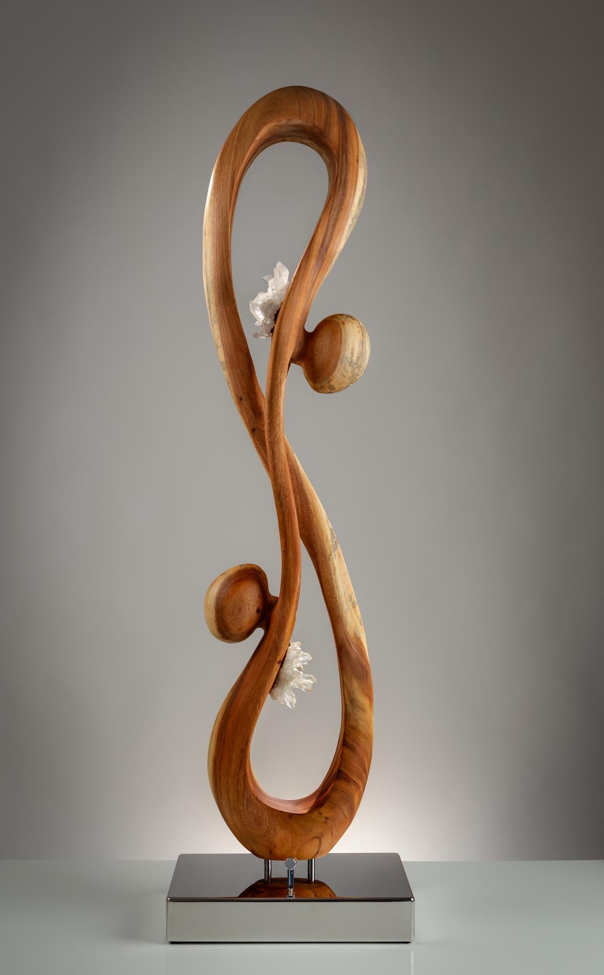Dorit Schwartz Abstract Sculpture – Seltene moderne organische Skulptur aus Holz und Kristall