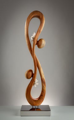 Rara Escultura Orgánica Moderna de Madera y Cristal