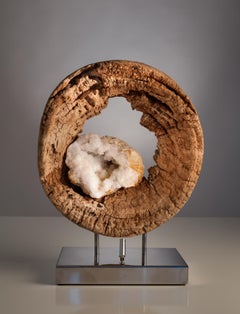 „Inner World“ Natürlicher Citrin-Geode, Mortarholz Moderne organische Skulptur