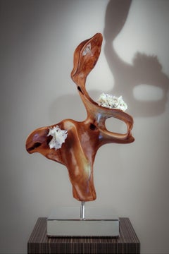 "Power of Love" Hanging Teak Wood and Lumerian Quartz Modern Organic Sculpture