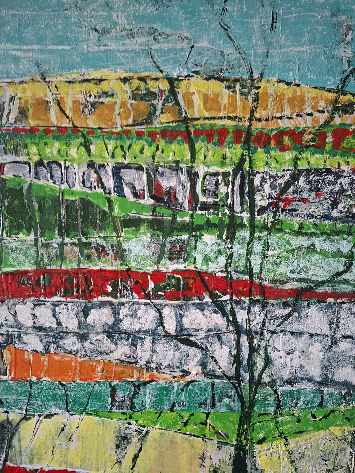 Ein abstraktes Originalgemälde mit reicher Textur und dramatischer Präsenz.
Der kühne Dialog zwischen warmen und kühlen Tönen verleiht dem Werk eine starke visuelle Wirkung und vermittelt positive Energie sowie ein Gefühl von lebendiger Wärme und