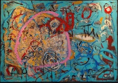 An island of pink - abstract painting, landscape painting