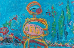 Blue landscape fantasy - abstract painting, landscape painting