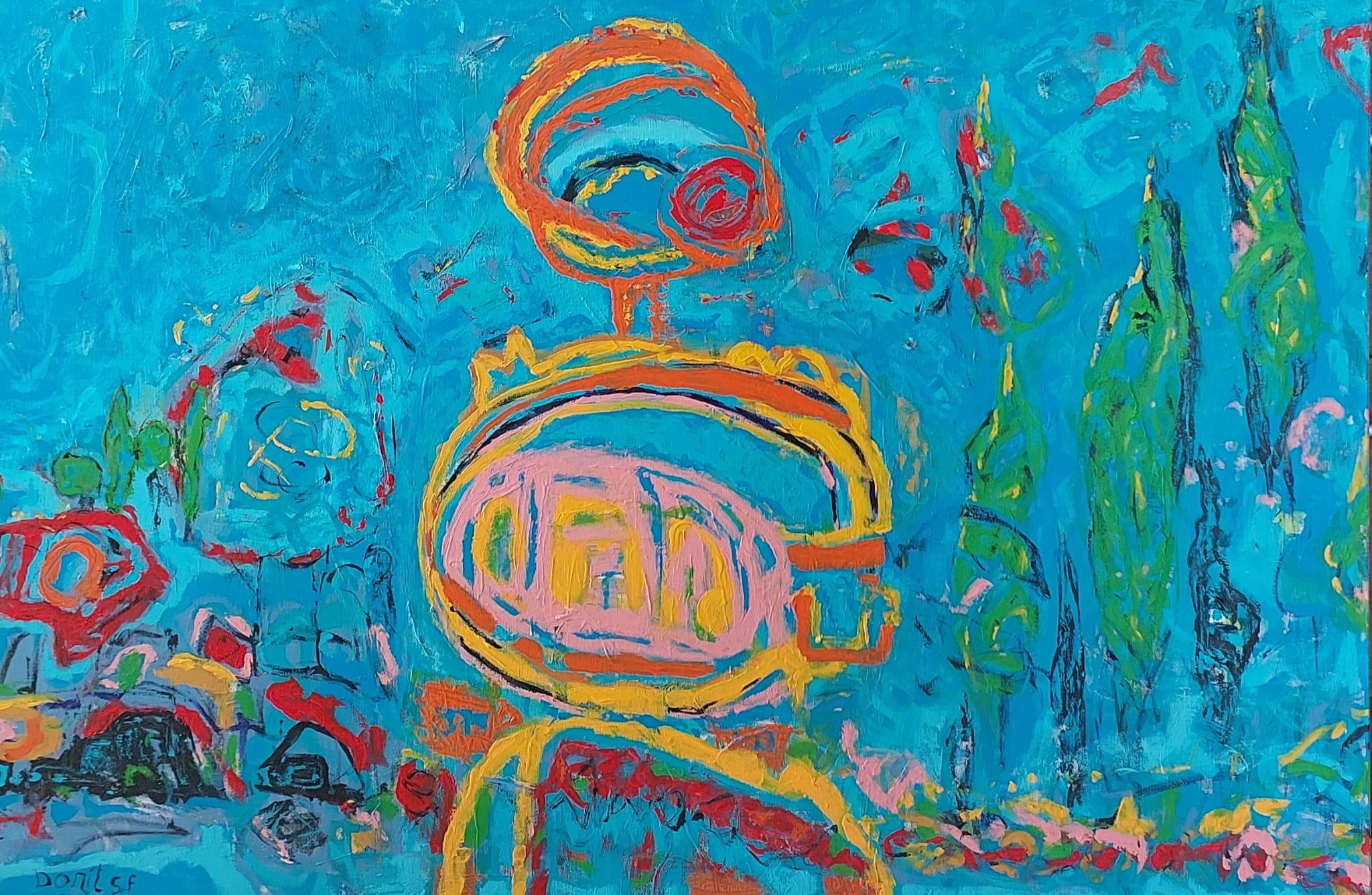 Blaue Landschaft Fantasie - abstrakte Malerei, Landschaftsmalerei