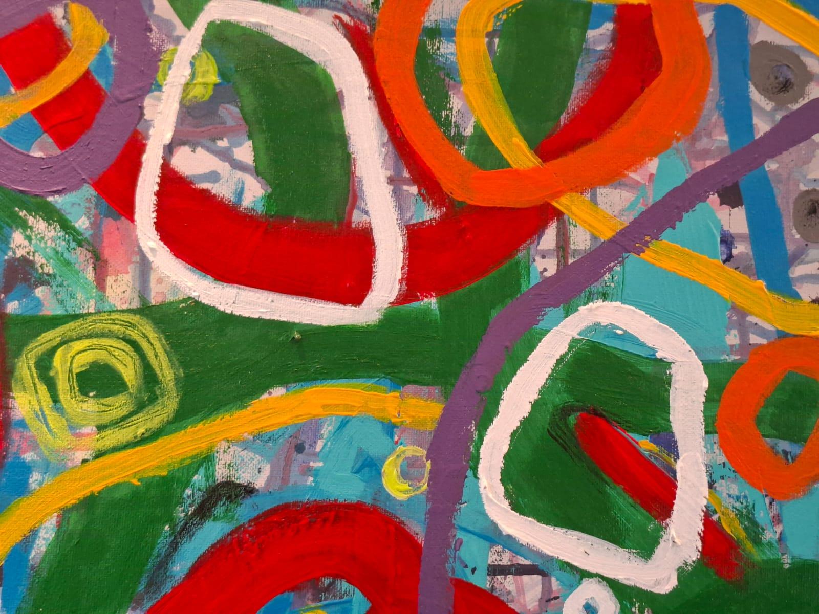 Eine Komposition aus Kreisen, Spiralen und sich wiederholenden Linien, die Tiefe und Intensität erzeugen und ein Gefühl von Struktur innerhalb eines kontrollierten Chaos hervorrufen.

Das Gemälde vermittelt Bewegung, Rhythmus und Energie durch eine