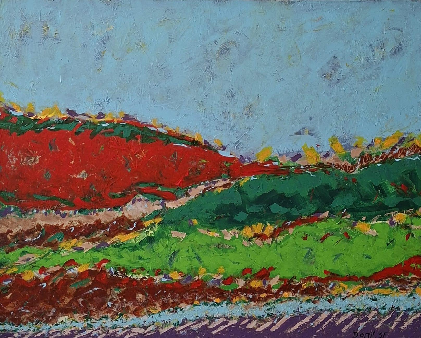 Landscape of a beautiful day - abstract painting, landscape painting