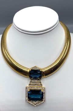 D'Orlan Arte Deco Omega Style Necklace with Pave Rhinstone and Topaz Crystal