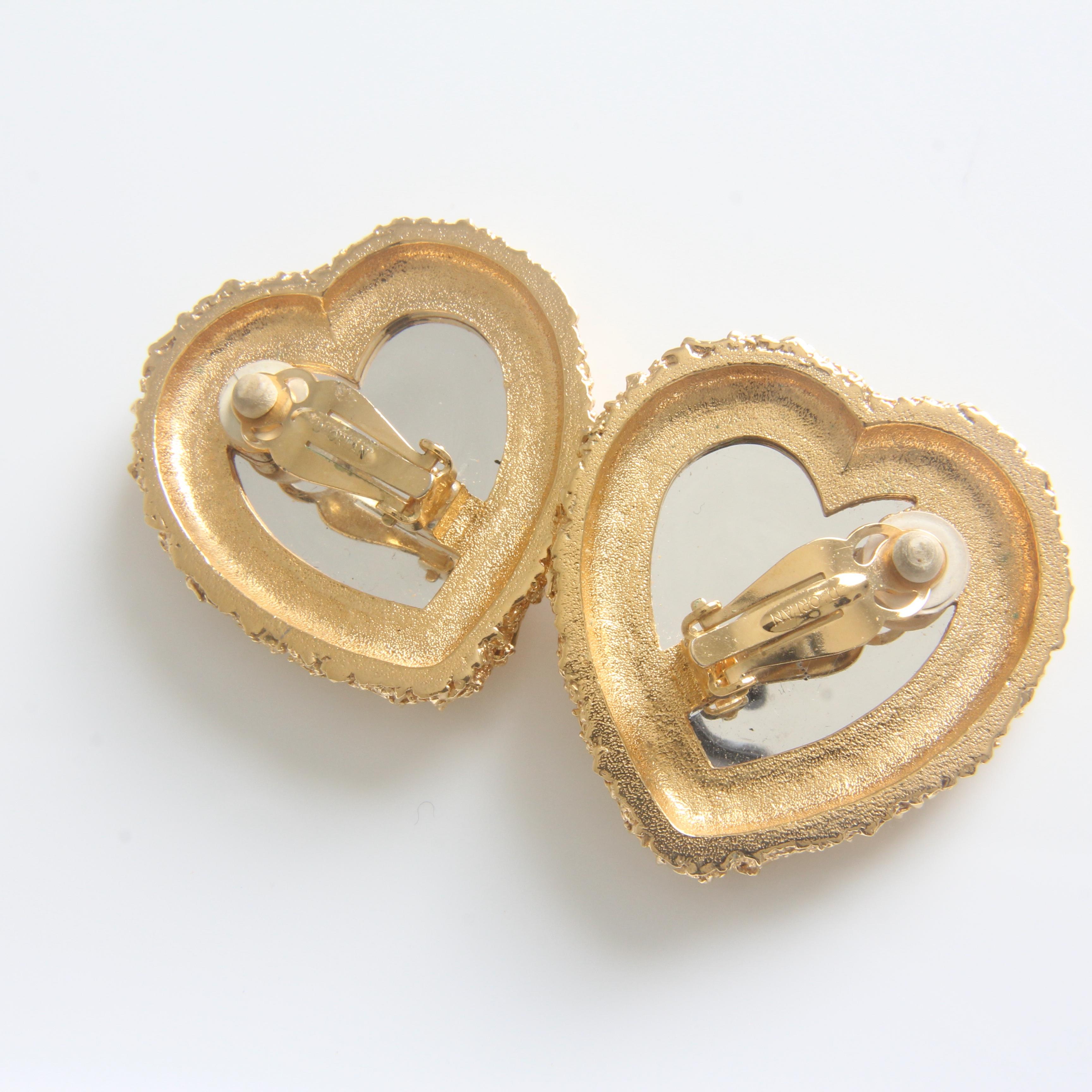 D'Orlan Earrings Oversized Heart Shape Statement Emerald Green and Gold 1980s For Sale 4