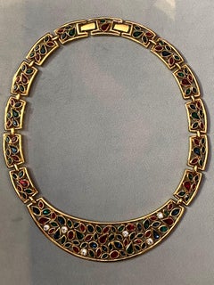 D'Orlan Gold with Red, Blue, Green & Crystal Rhinestone Bib Necklace