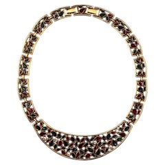 D'Orlan Gold with Red, Blue, Green & Crystal Rhinestone Bib Necklace