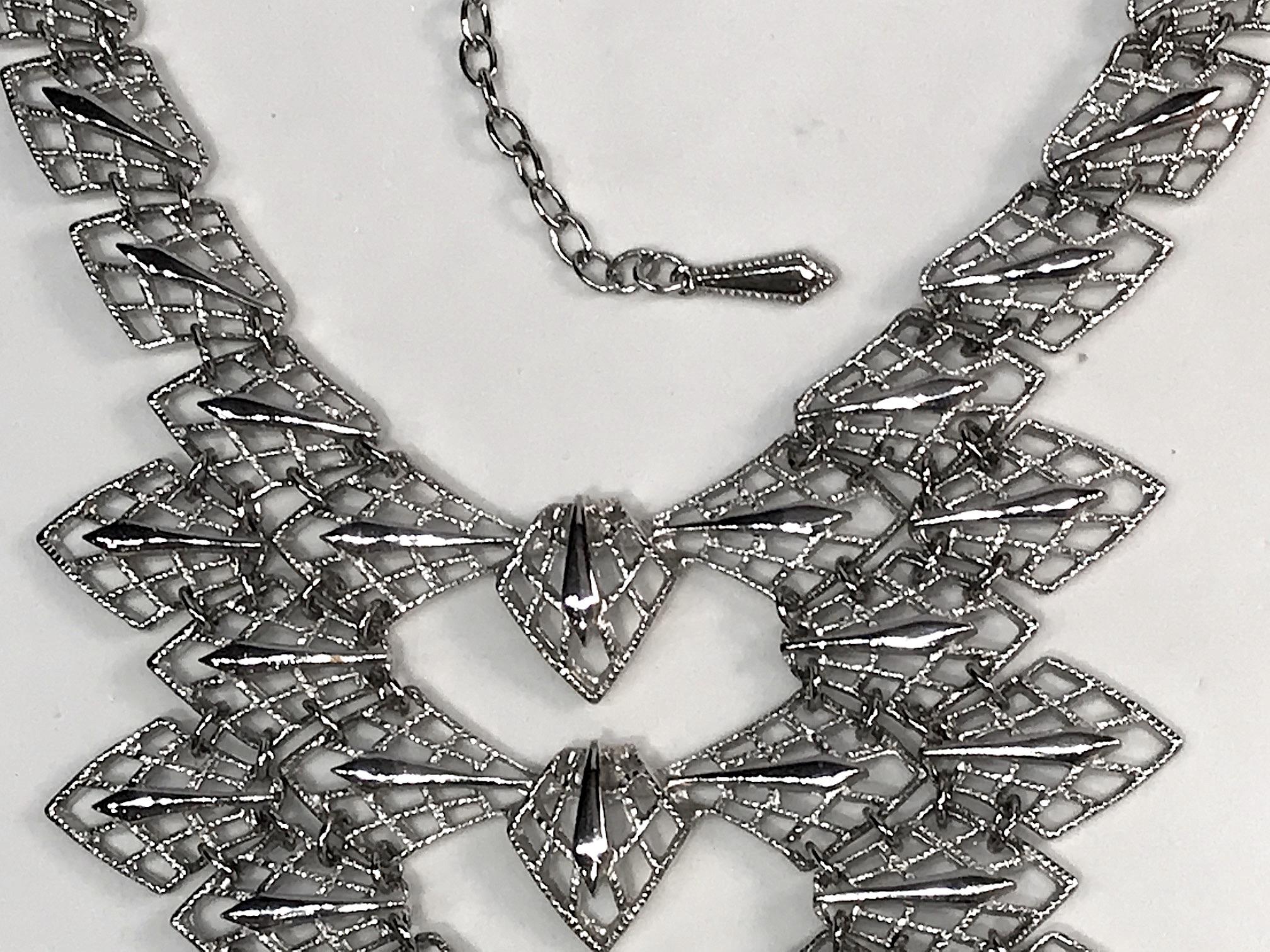 D'Orlan Silver Tone 1970s Abstract Bib Necklace 3