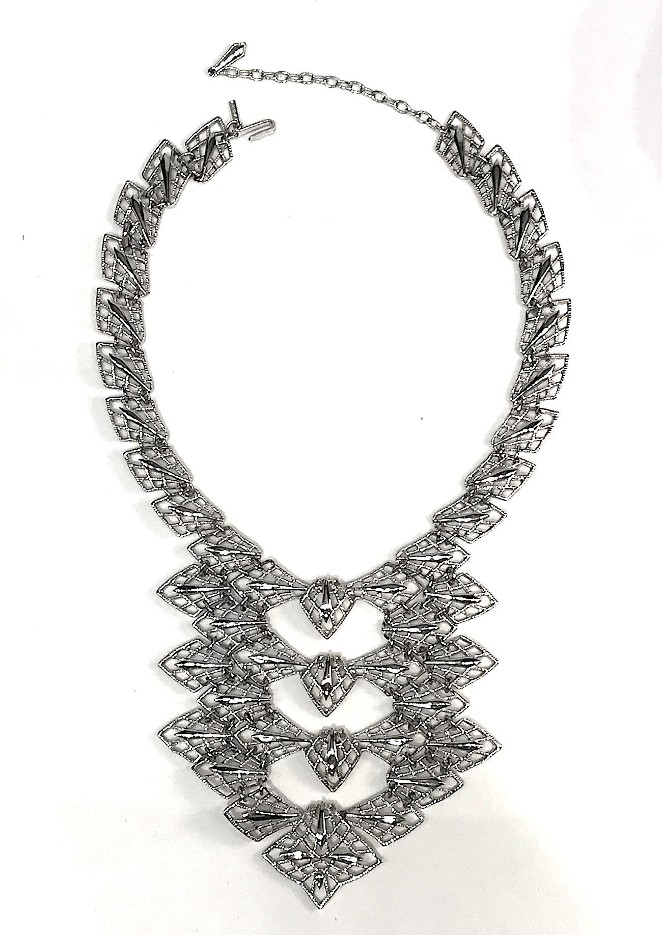 D'Orlan Silver Tone 1970s Abstract Bib Necklace 4