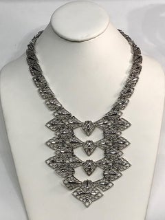 D'Orlan Silver Tone 1970s Abstract Bib Necklace