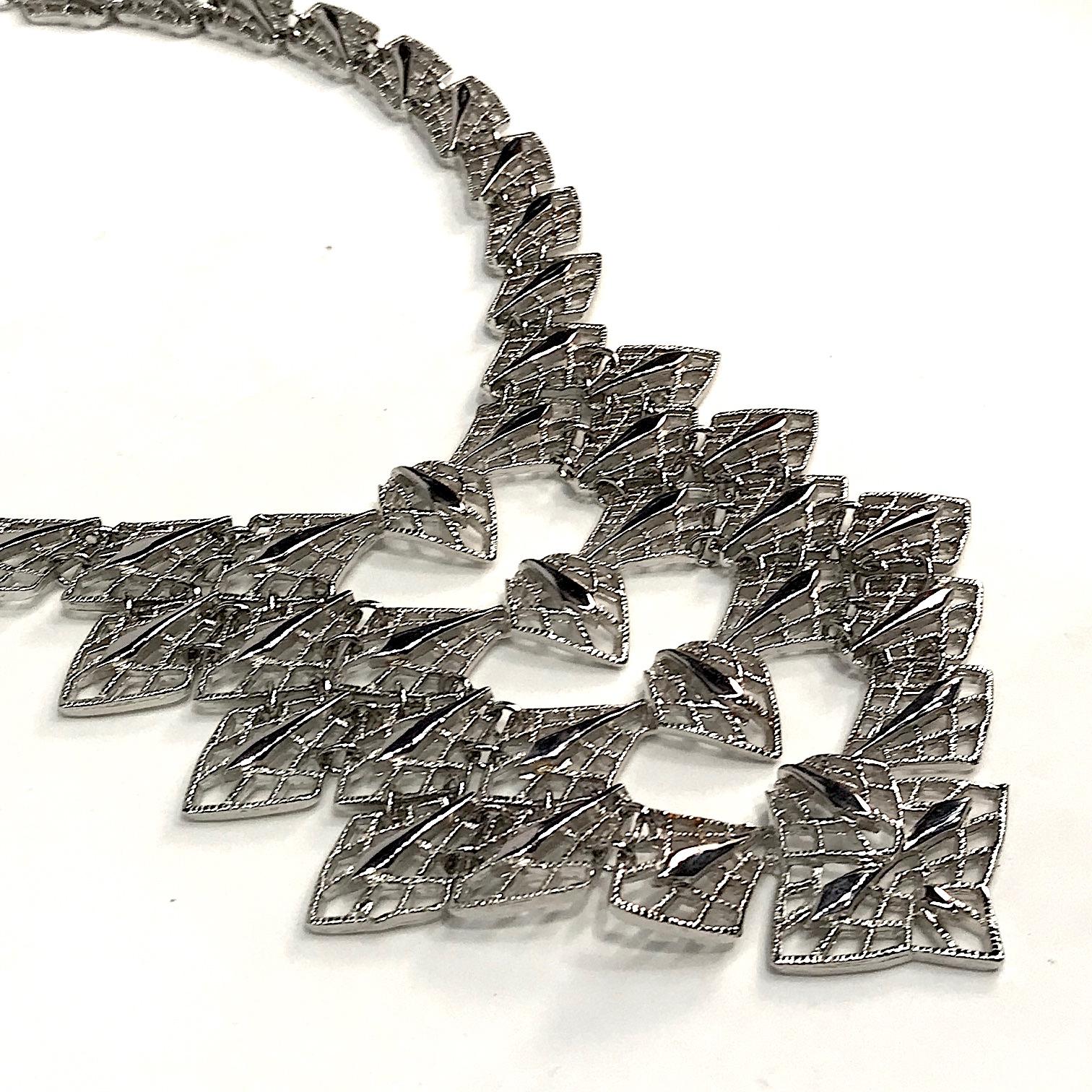 Modern D'Orlan Silver Tone 1970s Abstract Bib Necklace