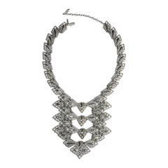 Vintage D'Orlan Silver Tone 1970s Abstract Bib Necklace