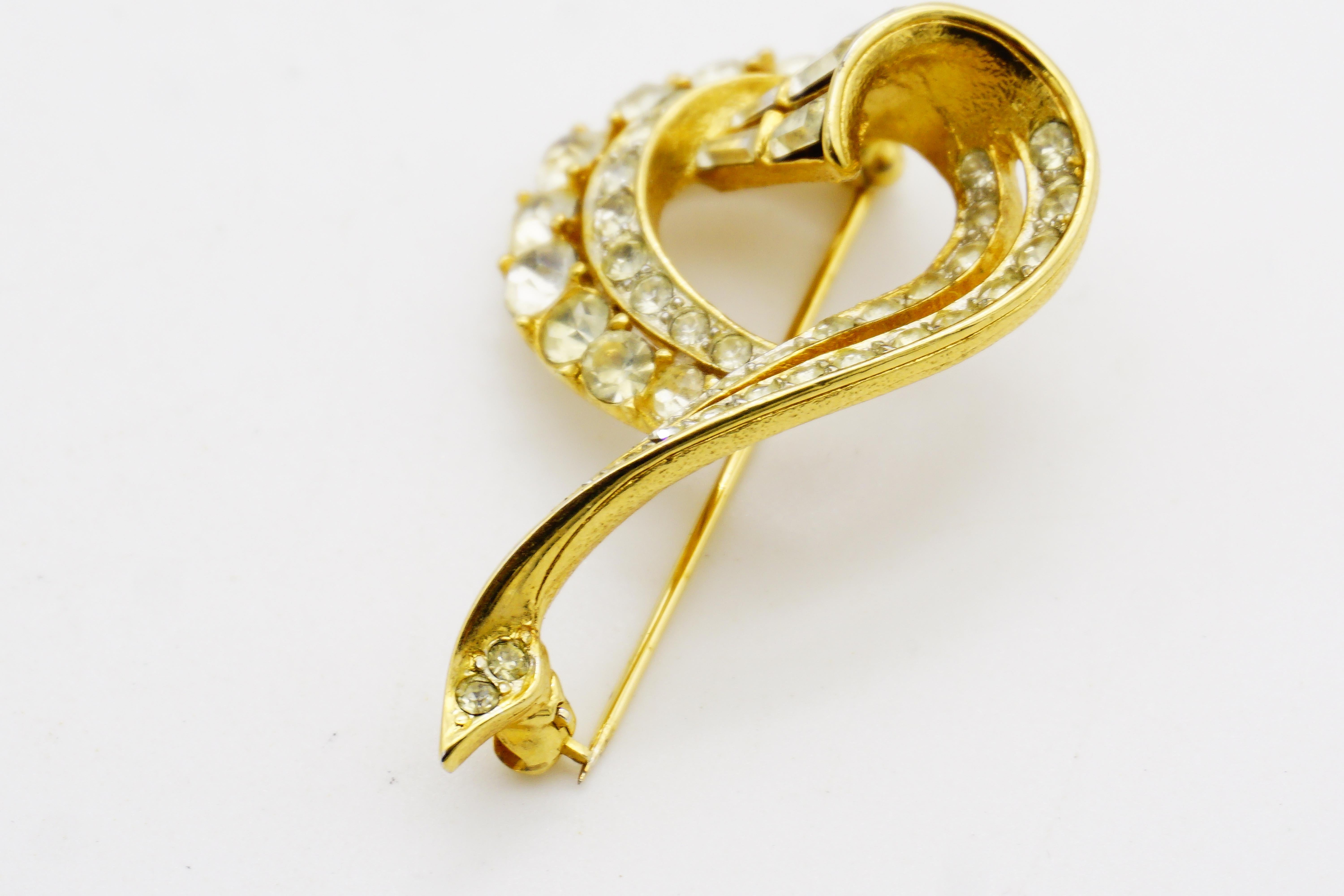 D'Orlan Vintage 1980s Double Heart Love Whole Crystals Rectangle Circle Brooch For Sale 6