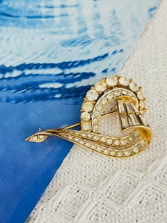 D'Orlan Vintage 1980s Double Heart Love Whole Crystals Rectangle Circle Brooch