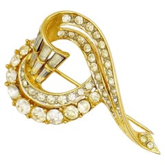 D'Orlan Vintage 1980s Double Heart Love Whole Crystals Rectangle Circle Brooch