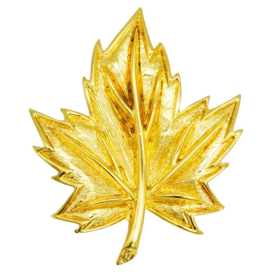 Broche Modernista D'Orlan Vintage Años 80 Oro Unisex Texturizado Vivo Hoja de Hiedra de Arce