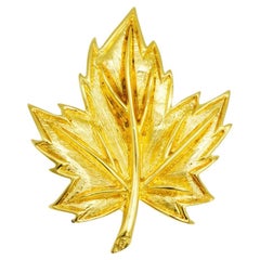 D'Orlan Vintage 1980s Gold Unisex Textured Vivid Maple Ivy Leaf Modernist Brooch